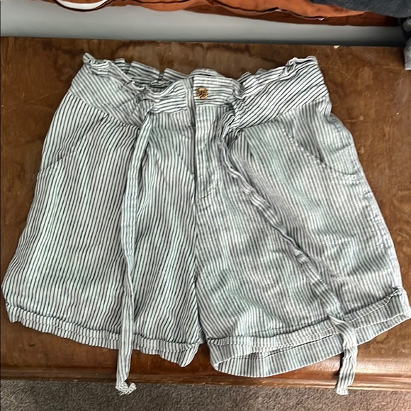 White and Blue High Waist Shorts with Tie Detail - Picture 1 of 6